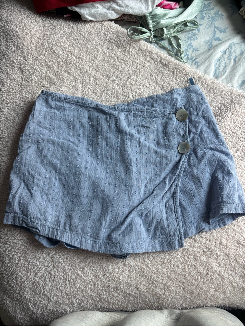 Material Girl Light Blue Wrap-Style Skort with Button Accents